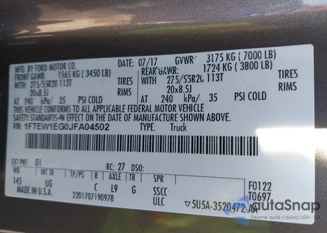 2018 Ford F-150 Xlt z USA, uszkodzony, nr VIN 1FTEW1EG0JFA04502